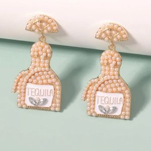 ❤️ FREE Alcohol Tequila Party Rhinestone Boho Pearl Hipster Faux Pop Earrings